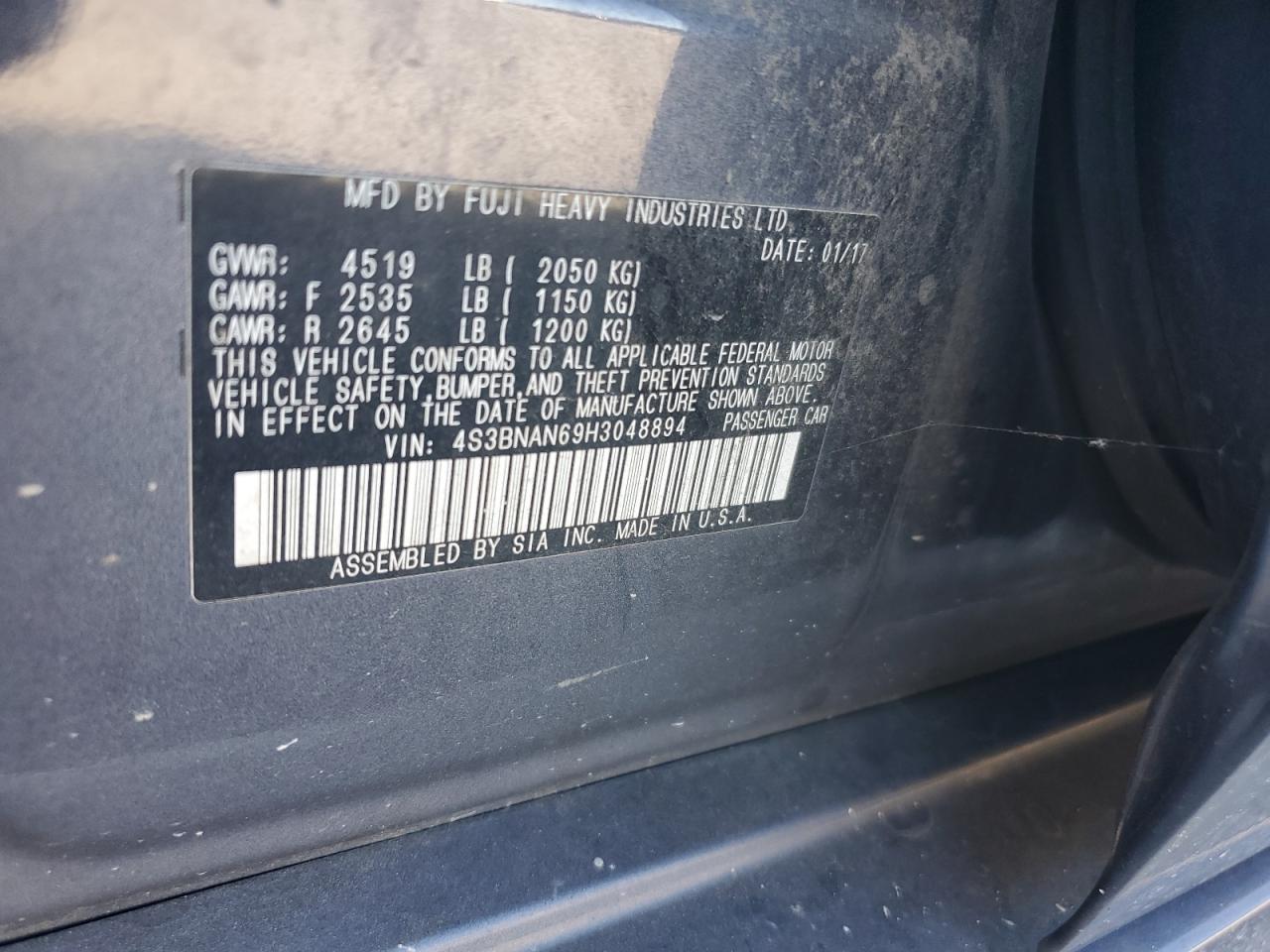 2017 Subaru Legacy 2.5I Limited VIN: 4S3BNAN69H3048894 Lot: 85717245