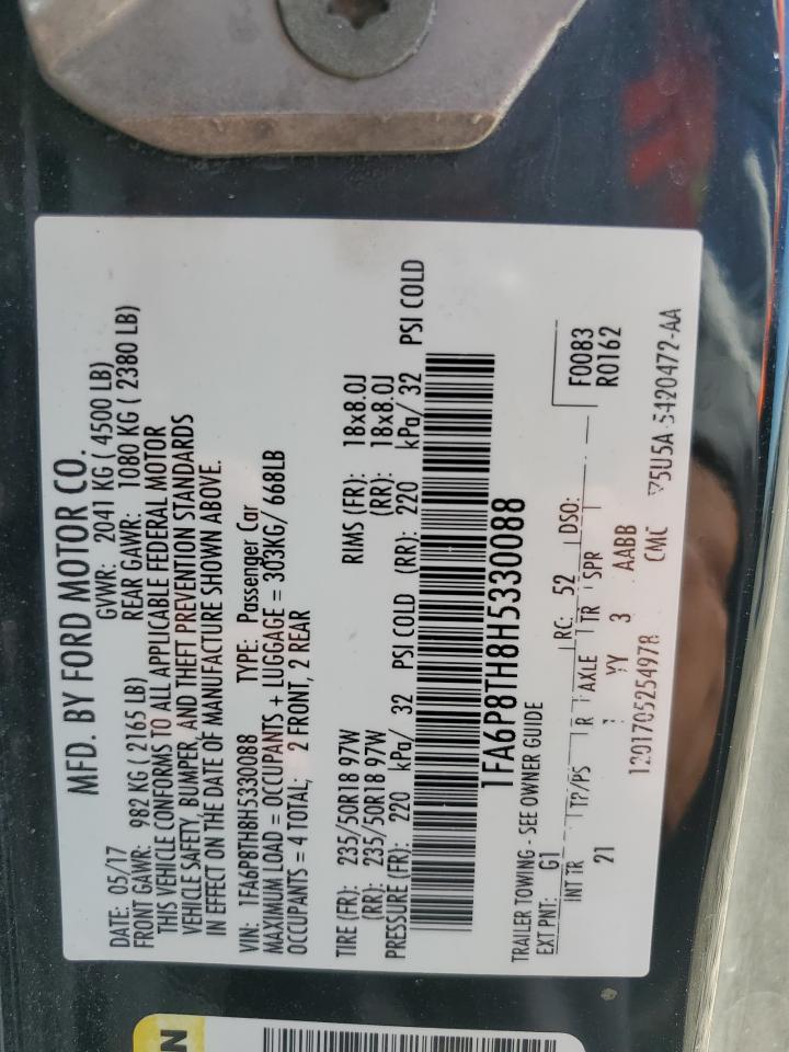 2017 Ford Mustang VIN: 1FA6P8TH8H5330088 Lot: 86677005