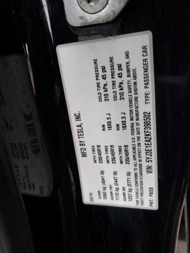 2019 Tesla Model 3 VIN: 5YJ3E1EA2KF398502 Lot: 82234925