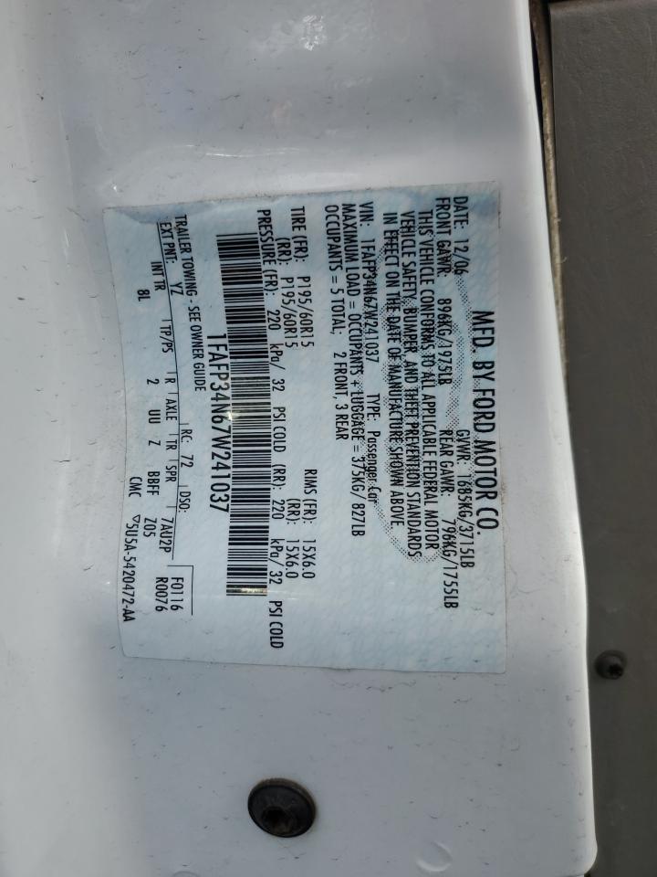 2007 Ford Focus Zx4 VIN: 1FAFP34N67W241037 Lot: 84966275