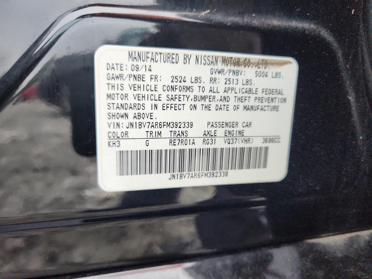 2015 Infiniti Q50 Base VIN: JN1BV7AR6FM392339 Lot: 85542005