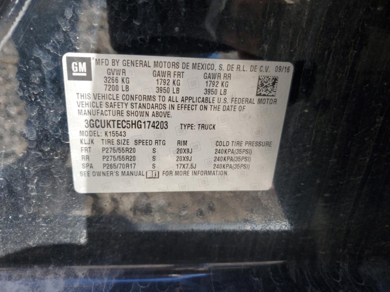 2017 Chevrolet Silverado K1500 High Country VIN: 3GCUKTEC5HG174203 Lot: 81950885