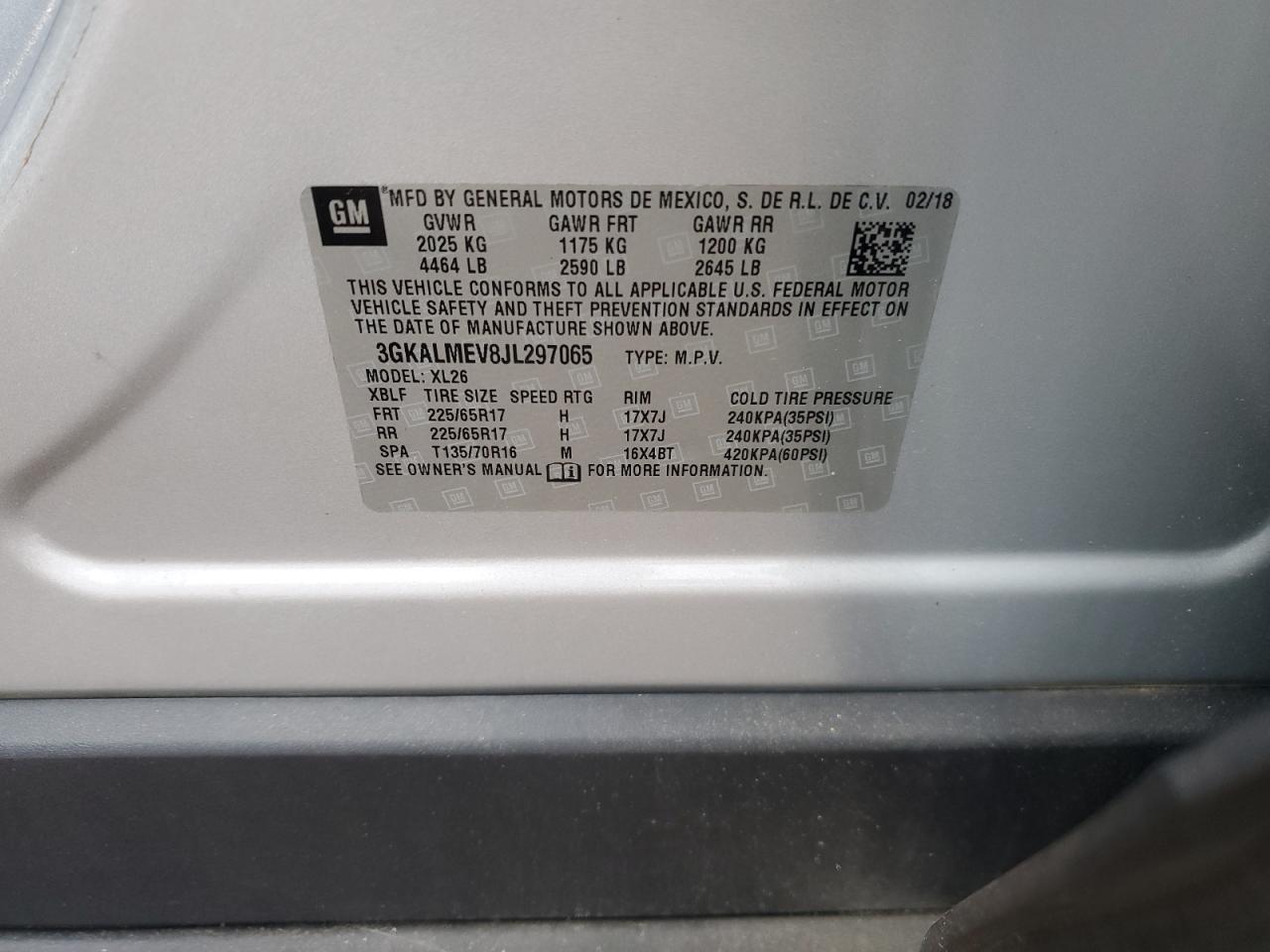 2018 GMC Terrain Sle VIN: 3GKALMEV8JL297065 Lot: 86824465