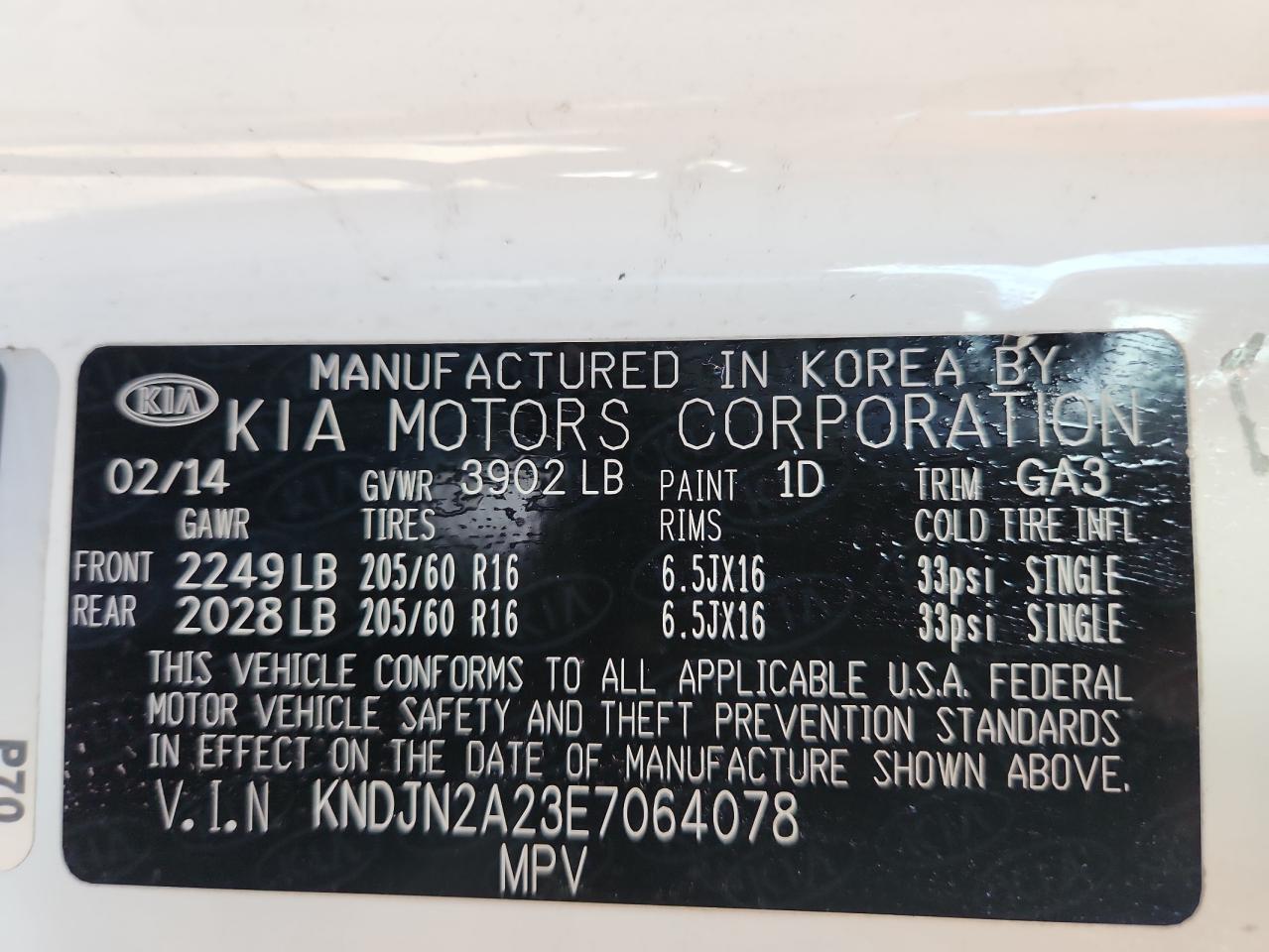 2014 Kia Soul VIN: KNDJN2A23E7064078 Lot: 90119845