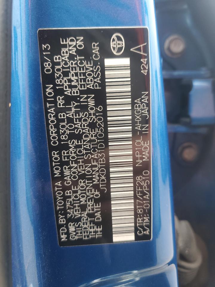 2013 Toyota Prius C VIN: JTDKDTB31D1052016 Lot: 82007865