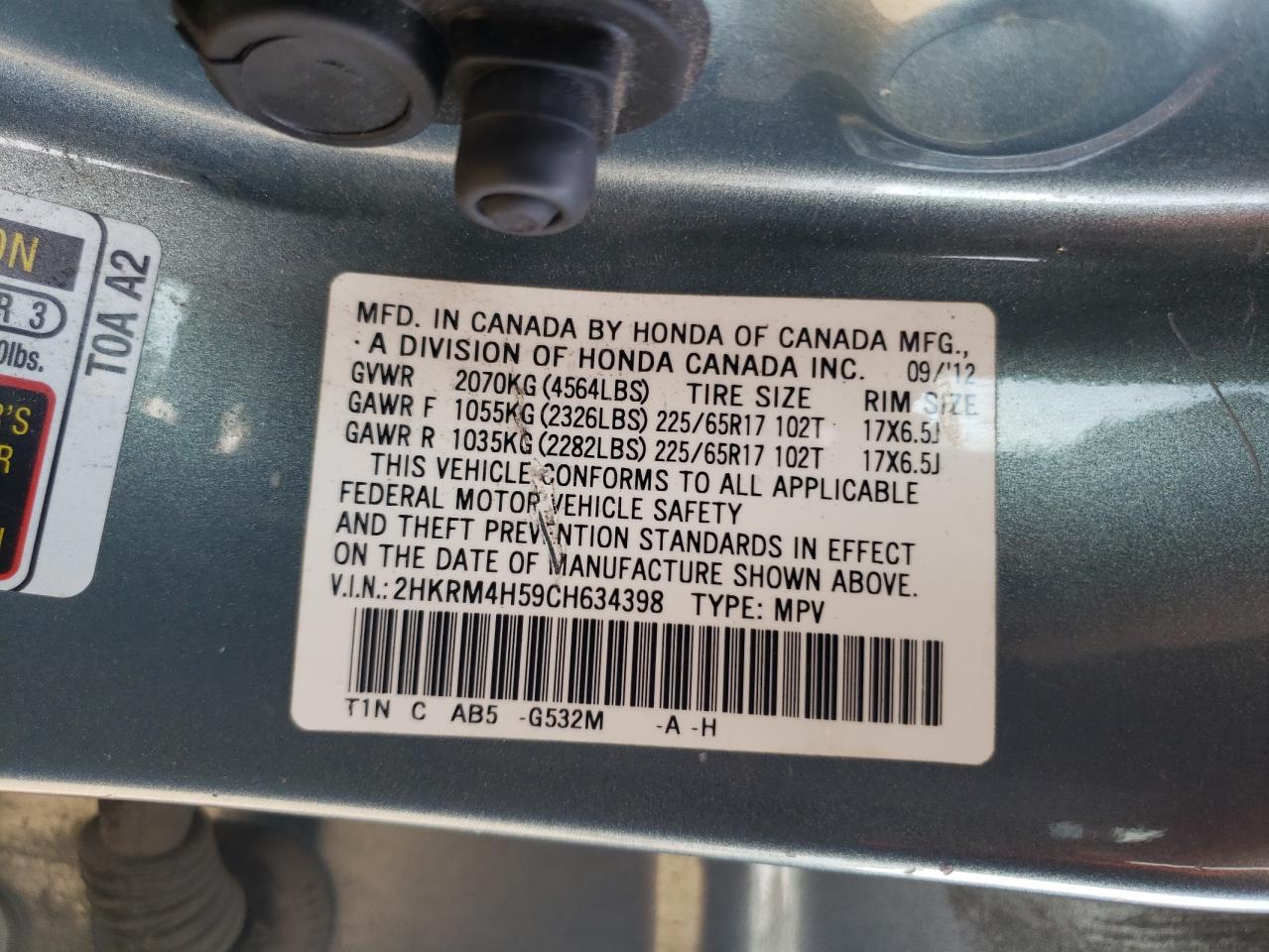 2012 Honda Cr-V Ex VIN: 2HKRM4H59CH634398 Lot: 81999855