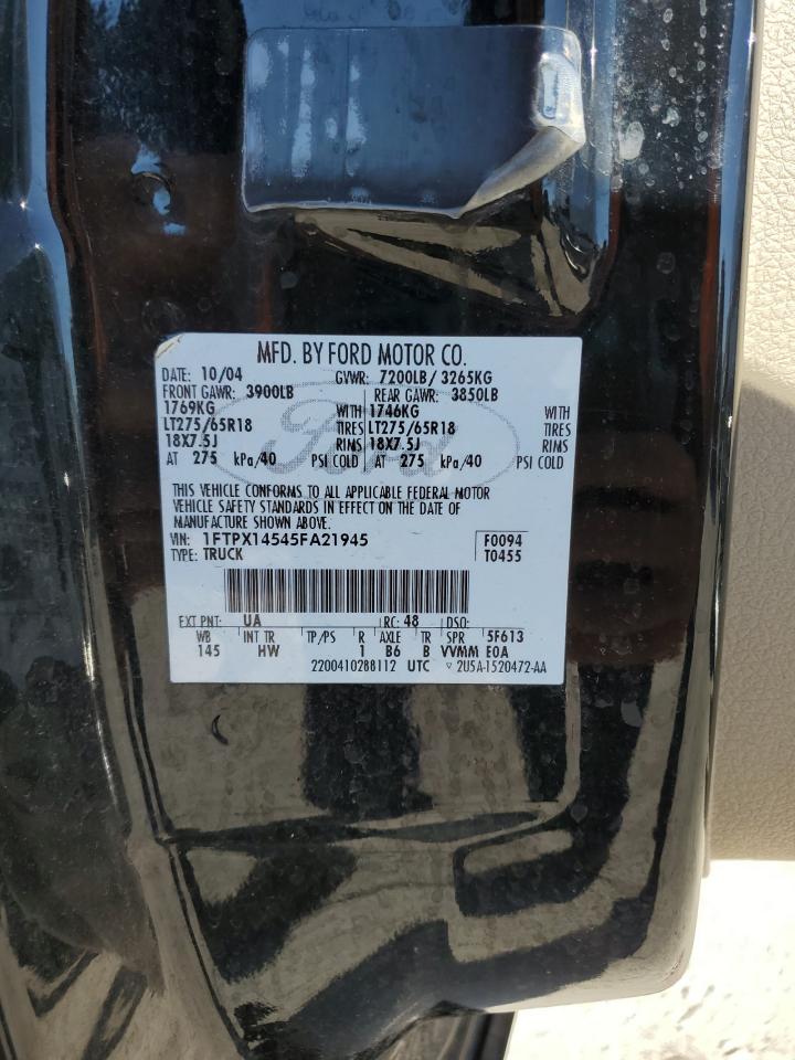 2005 Ford F150 VIN: 1FTPX14545FA21945 Lot: 84766925