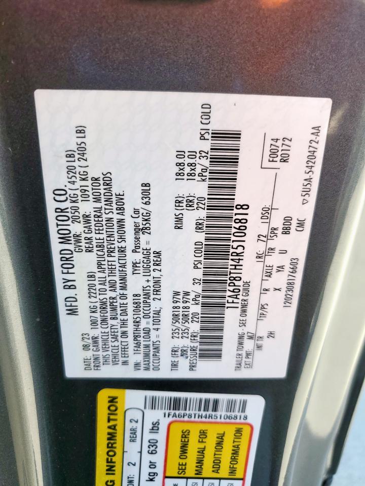 2024 Ford Mustang VIN: 1FA6P8TH4R5106818 Lot: 84642865