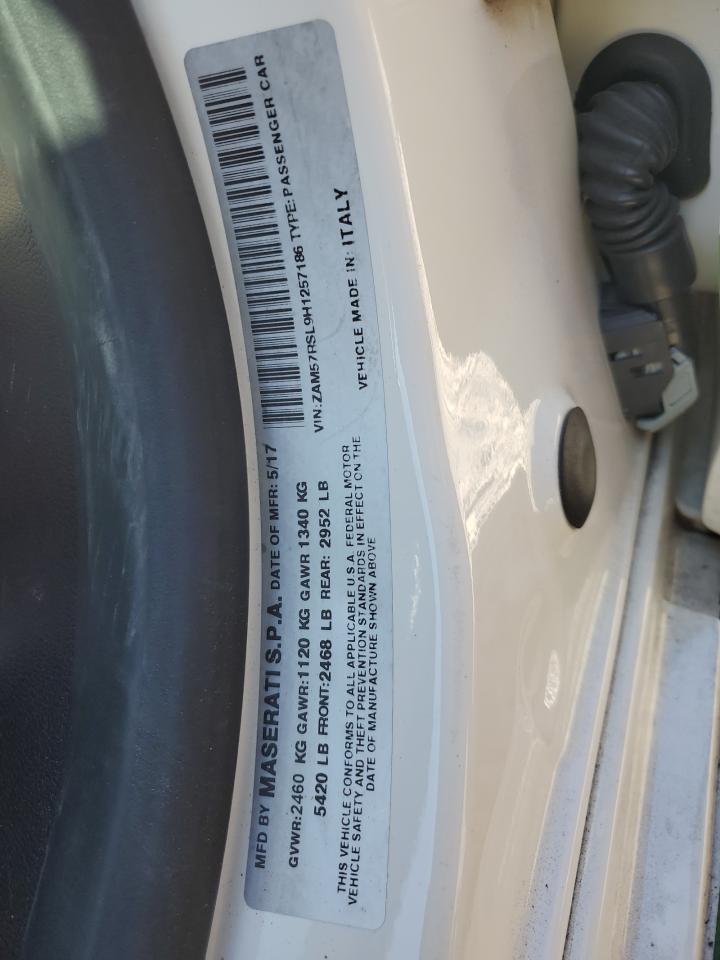 2017 Maserati Ghibli S VIN: ZAM57RSL9H1257186 Lot: 89573985