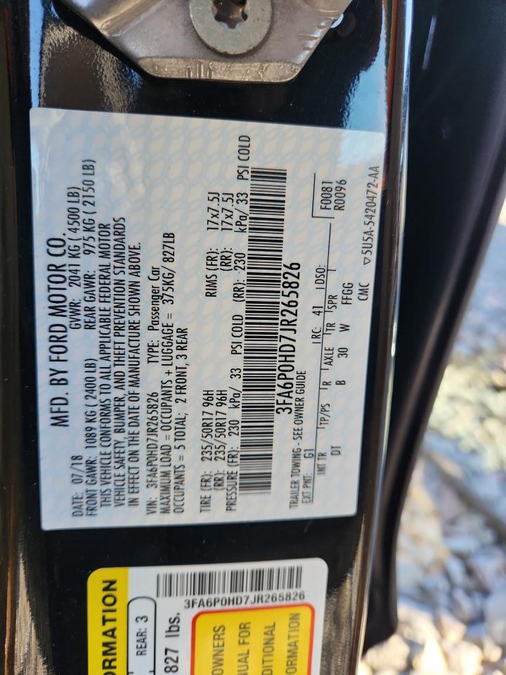 2018 Ford Fusion Se VIN: 3FA6P0HD7JR265826 Lot: 85648375