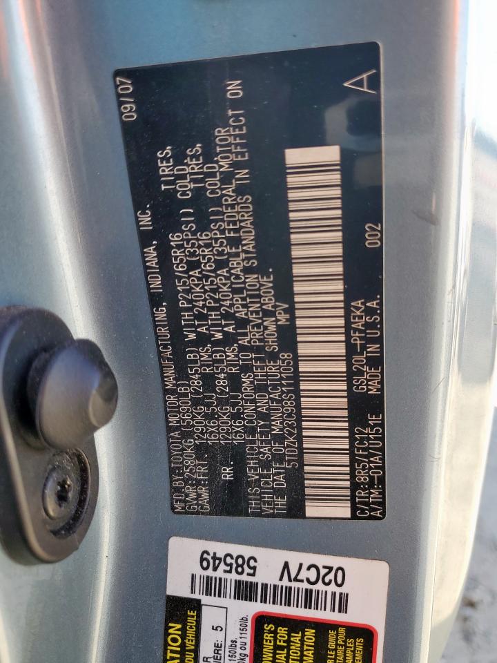 2008 Toyota Sienna Ce VIN: 5TDZK23C98S111058 Lot: 85915385