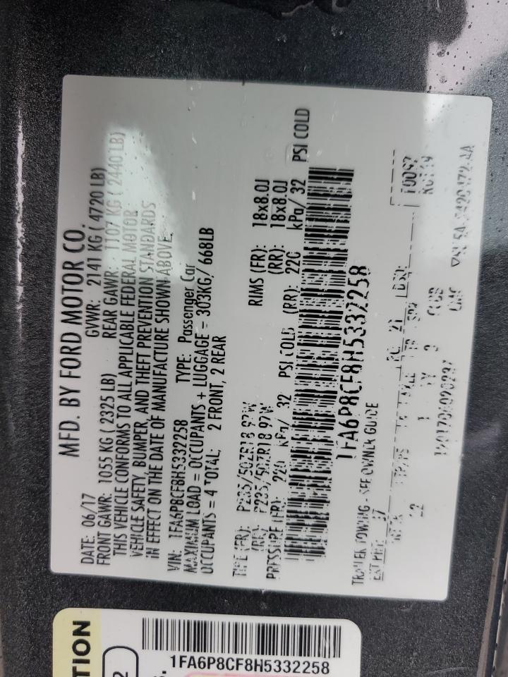 2017 Ford Mustang Gt VIN: 1FA6P8CF8H5332258 Lot: 90102065