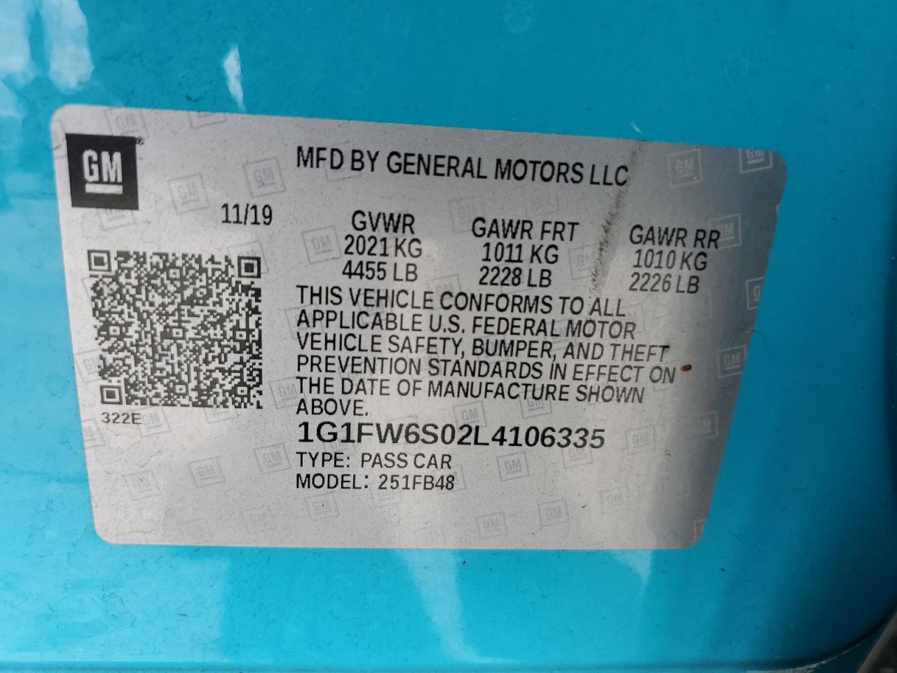 2020 Chevrolet Bolt Ev Lt VIN: 1G1FW6S02L4106335 Lot: 81994415