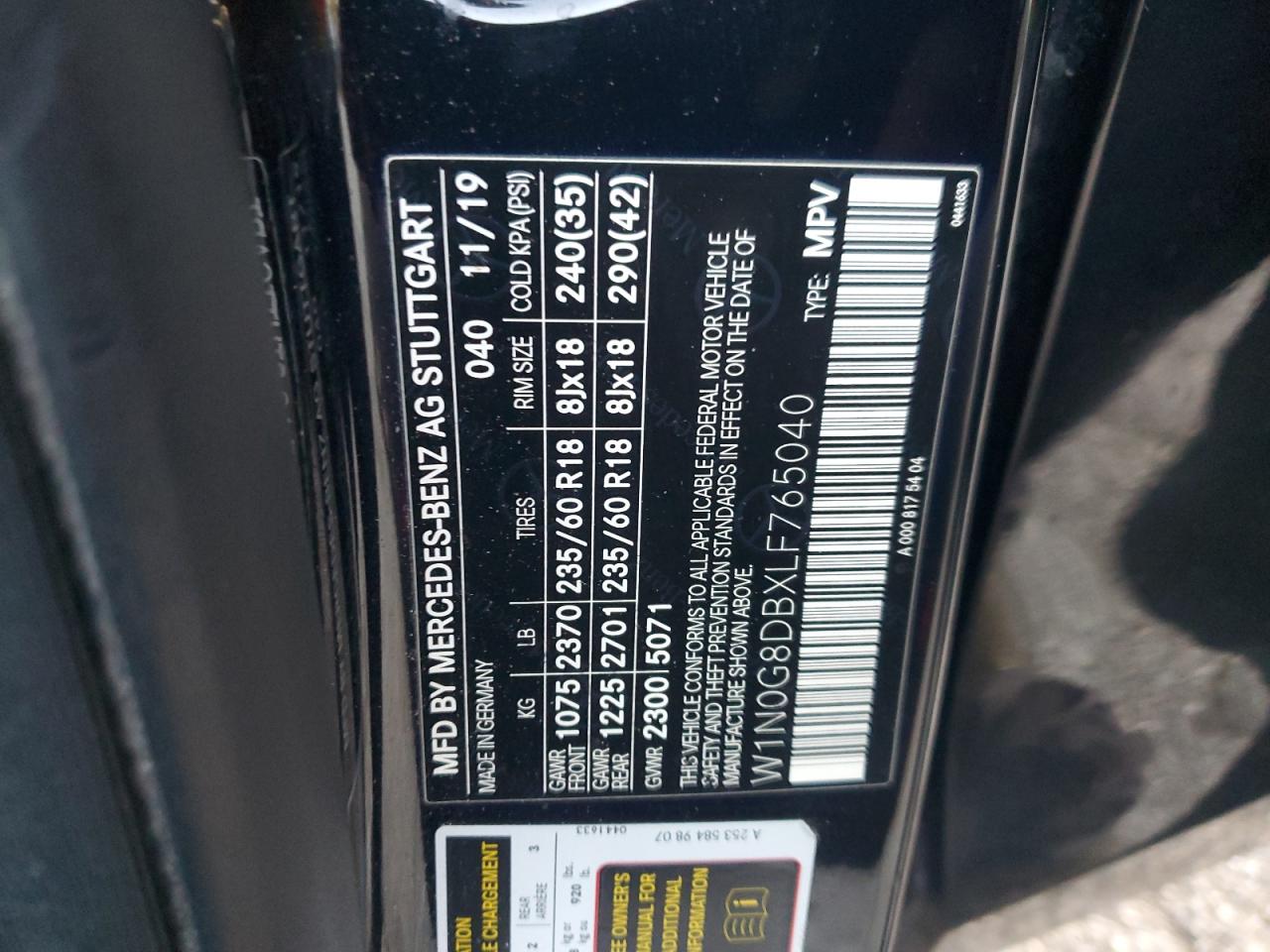 2020 Mercedes-Benz Glc 300 VIN: W1N0G8DBXLF765040 Lot: 82337205