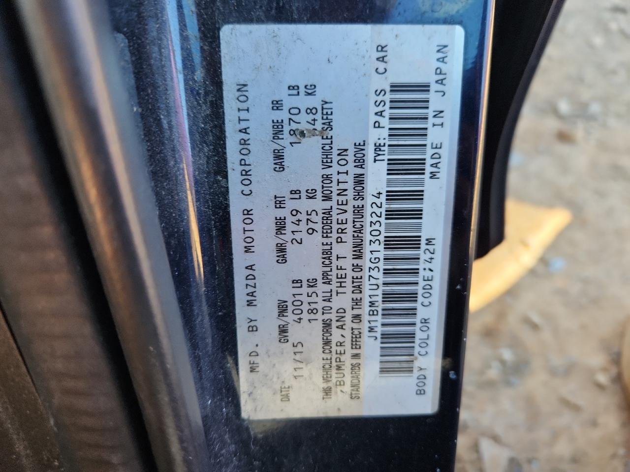 2016 Mazda 3 Sport VIN: JM1BM1U73G1303224 Lot: 86605725