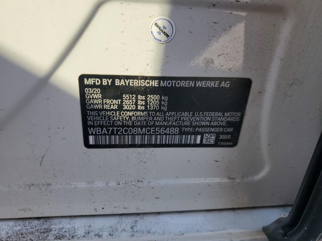 2021 BMW 740 I VIN: WBA7T2C08MCE56488 Lot: 84282705