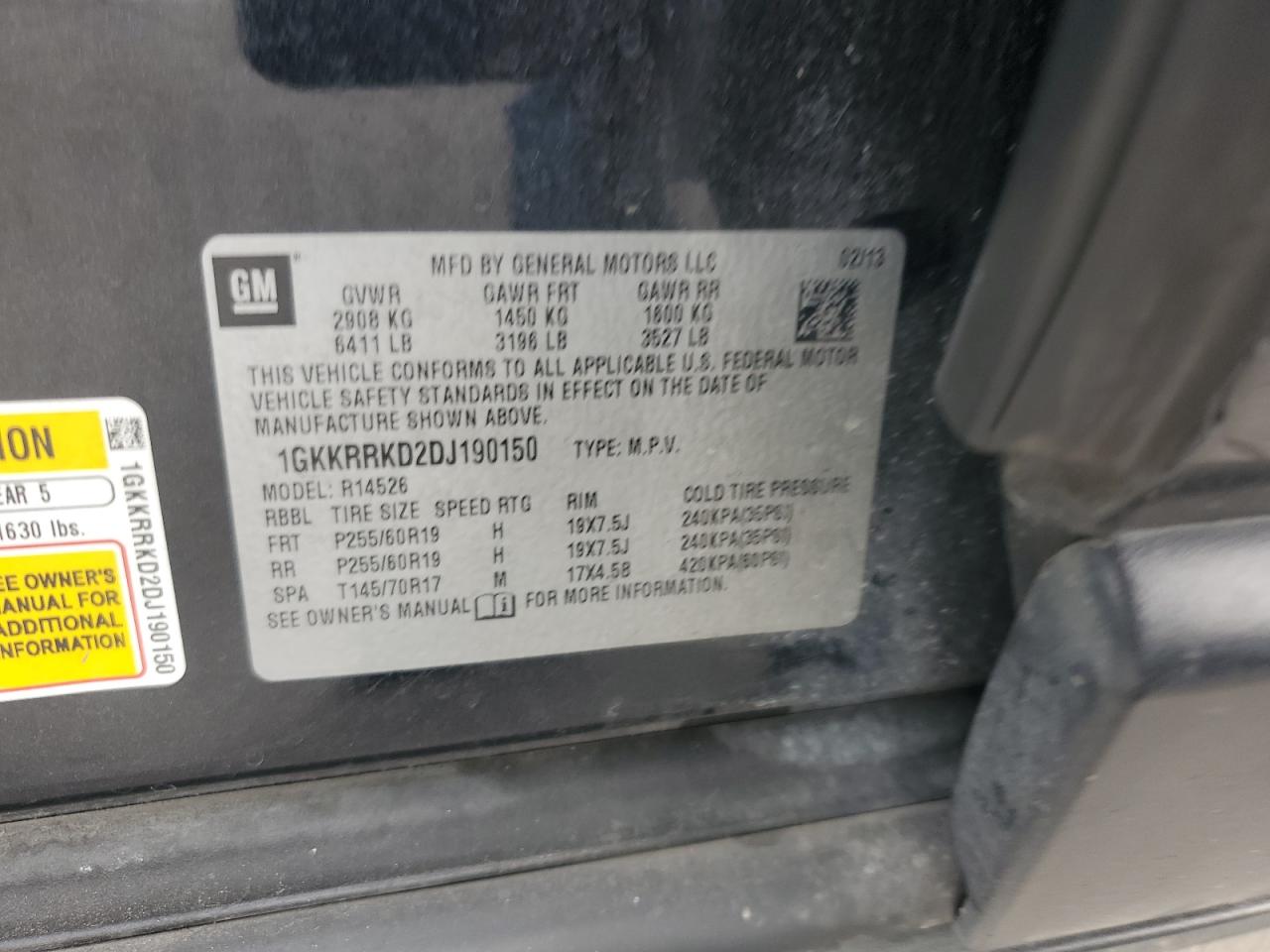 2013 GMC Acadia Slt-1 VIN: 1GKKRRKD2DJ190150 Lot: 82535925