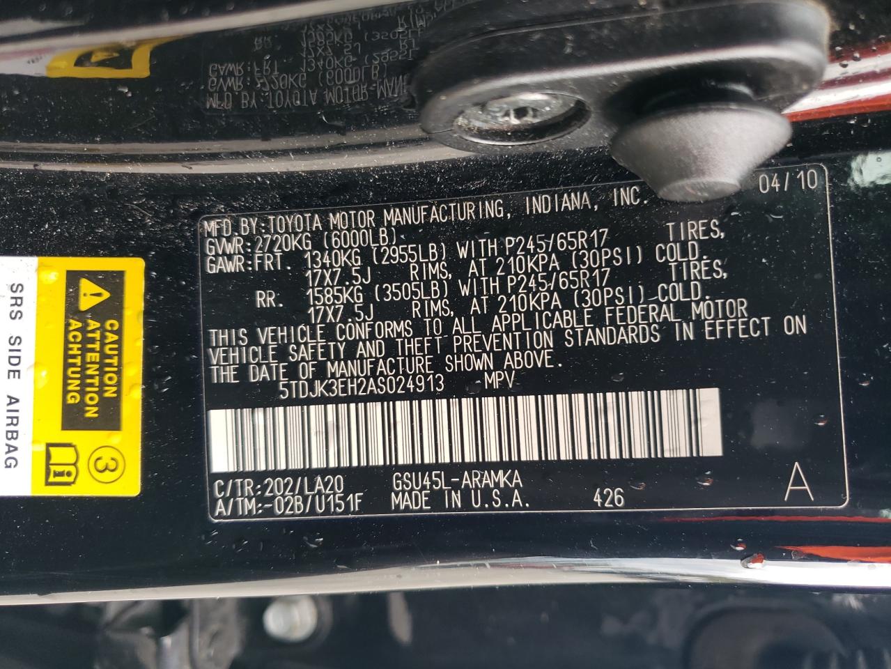 2010 Toyota Highlander Se VIN: 5TDJK3EH2AS024913 Lot: 81916055