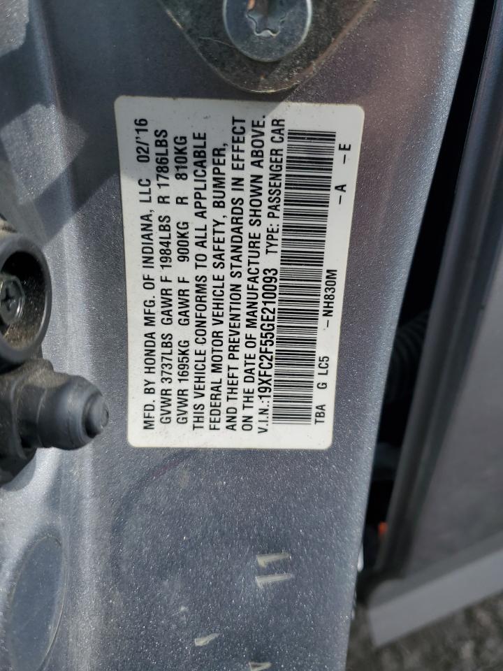 2016 Honda Civic Lx VIN: 19XFC2F55GE210093 Lot: 85321945