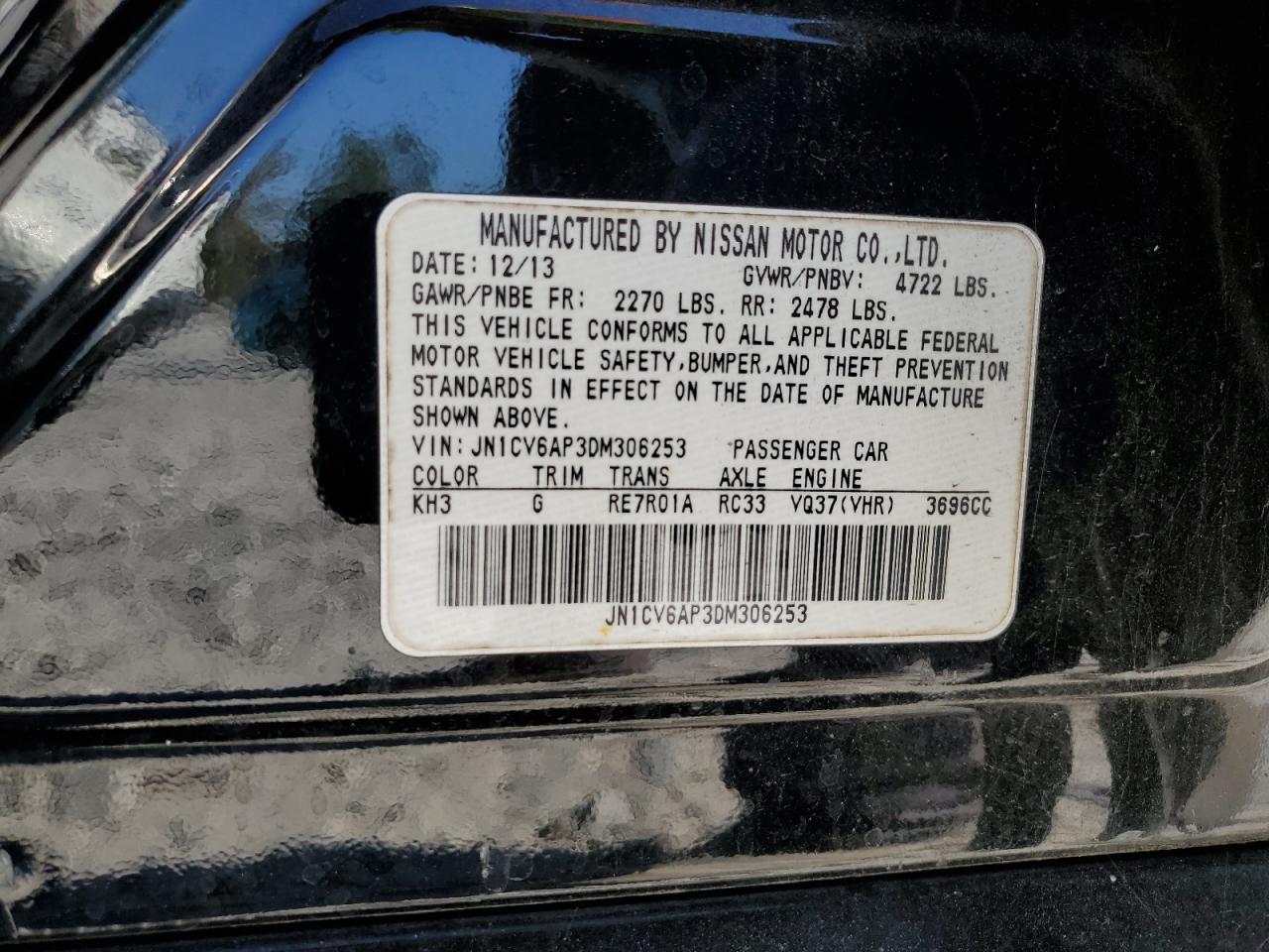 2013 Infiniti G37 Base VIN: JN1CV6AP3DM306253 Lot: 84658865