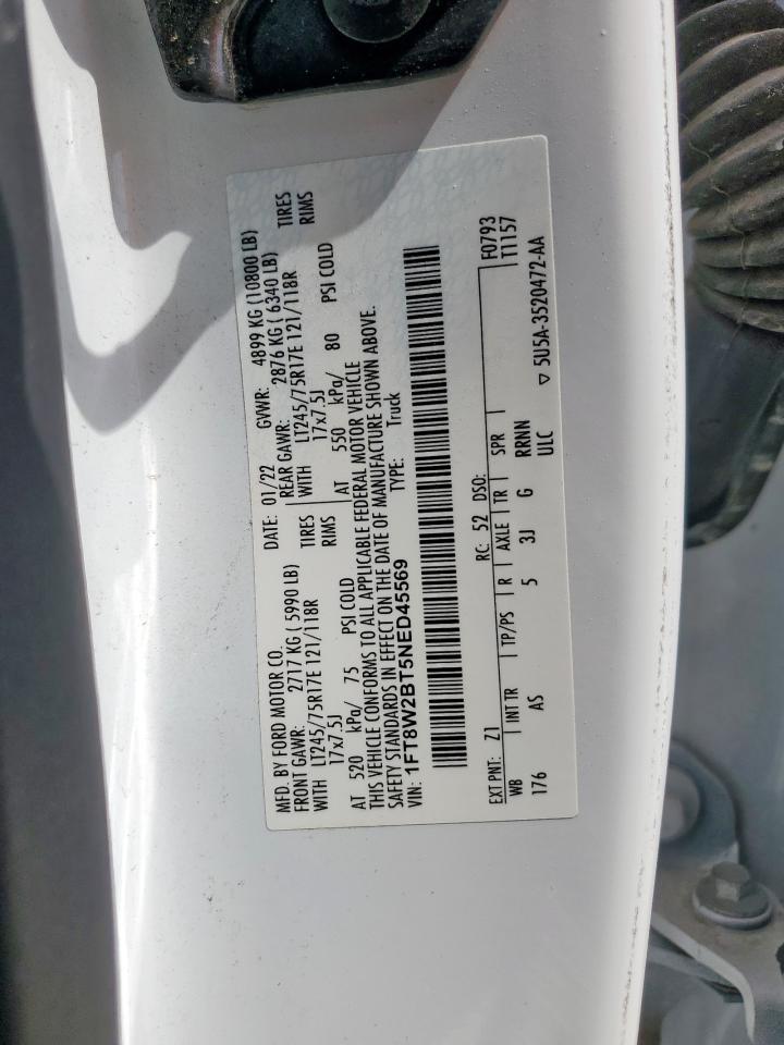 2022 Ford F250 Super Duty VIN: 1FT8W2BT5NED45569 Lot: 80661365