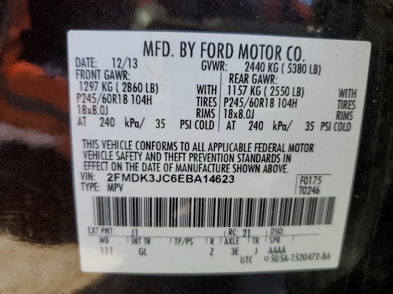 2014 Ford Edge Sel VIN: 2FMDK3JC6EBA14623 Lot: 90489495