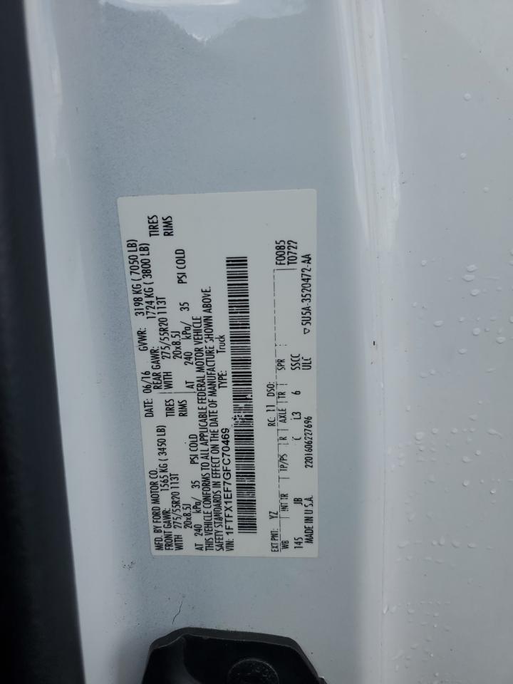 2016 Ford F150 Super Cab VIN: 1FTFX1EF7GFC70469 Lot: 89620245