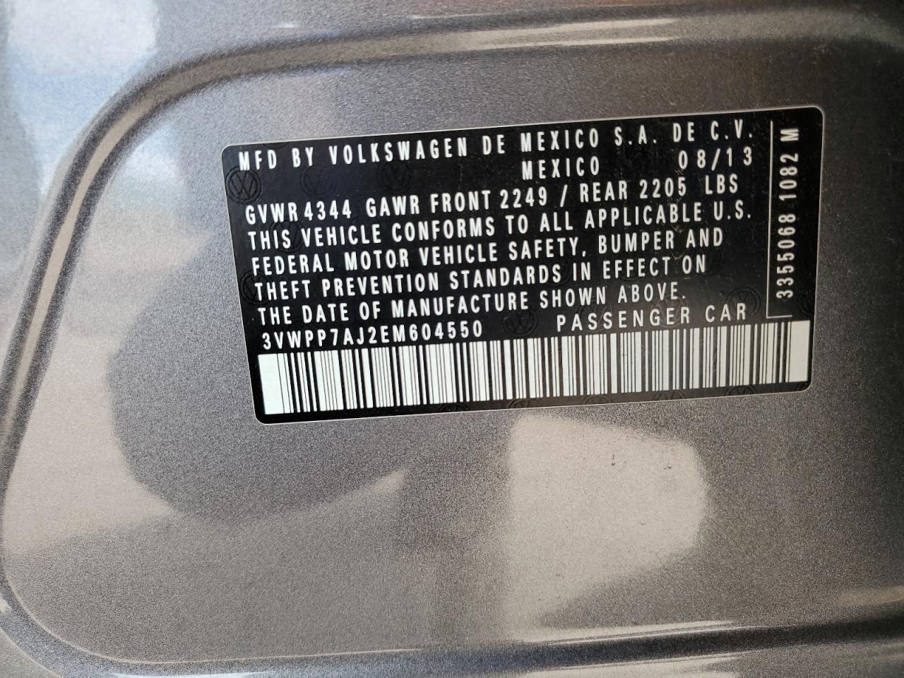 2014 Volkswagen Jetta S VIN: 3VWPP7AJ2EM604550 Lot: 84644035