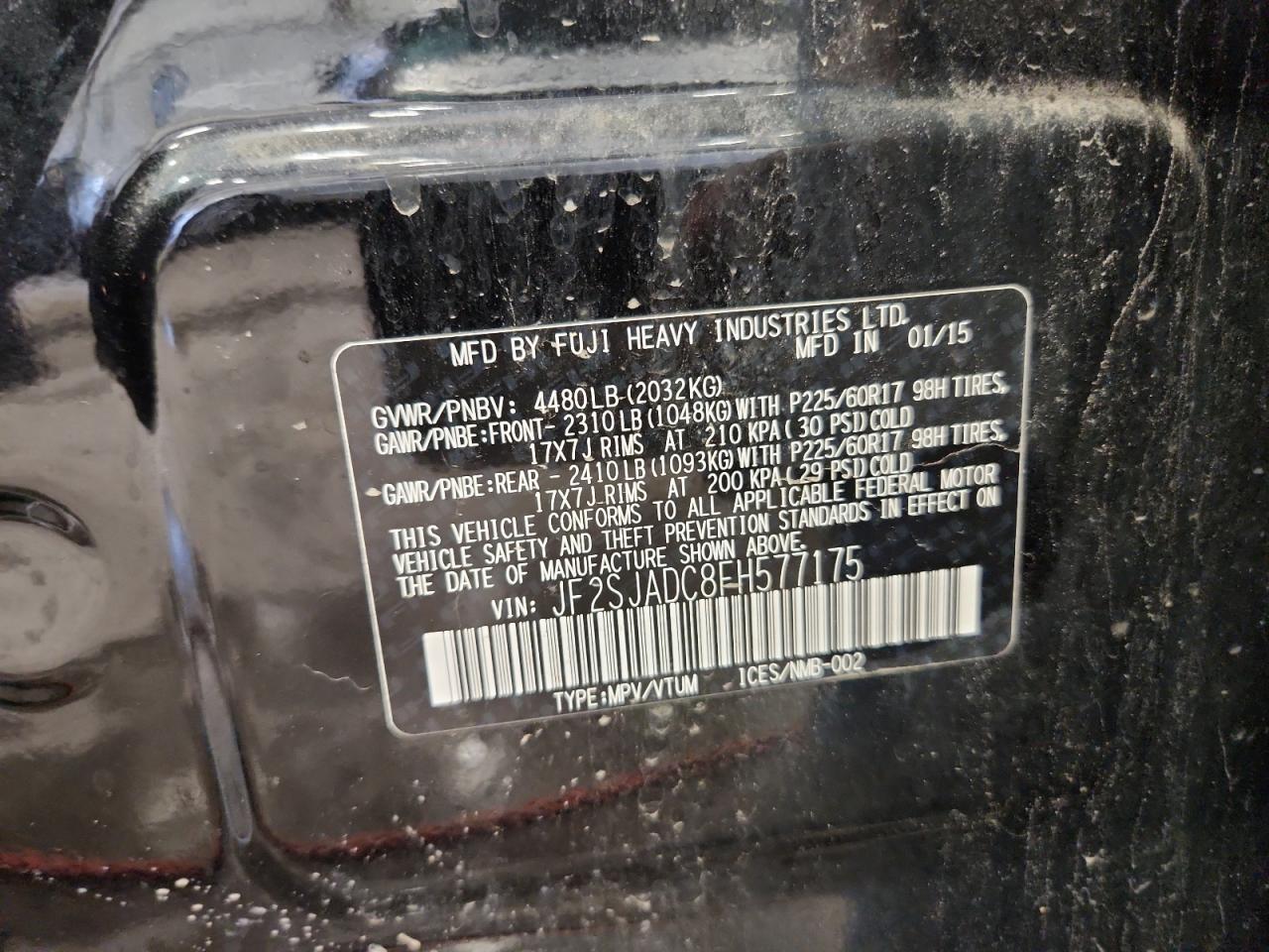 2015 Subaru Forester 2.5I Premium VIN: JF2SJADC8FH577175 Lot: 85126715