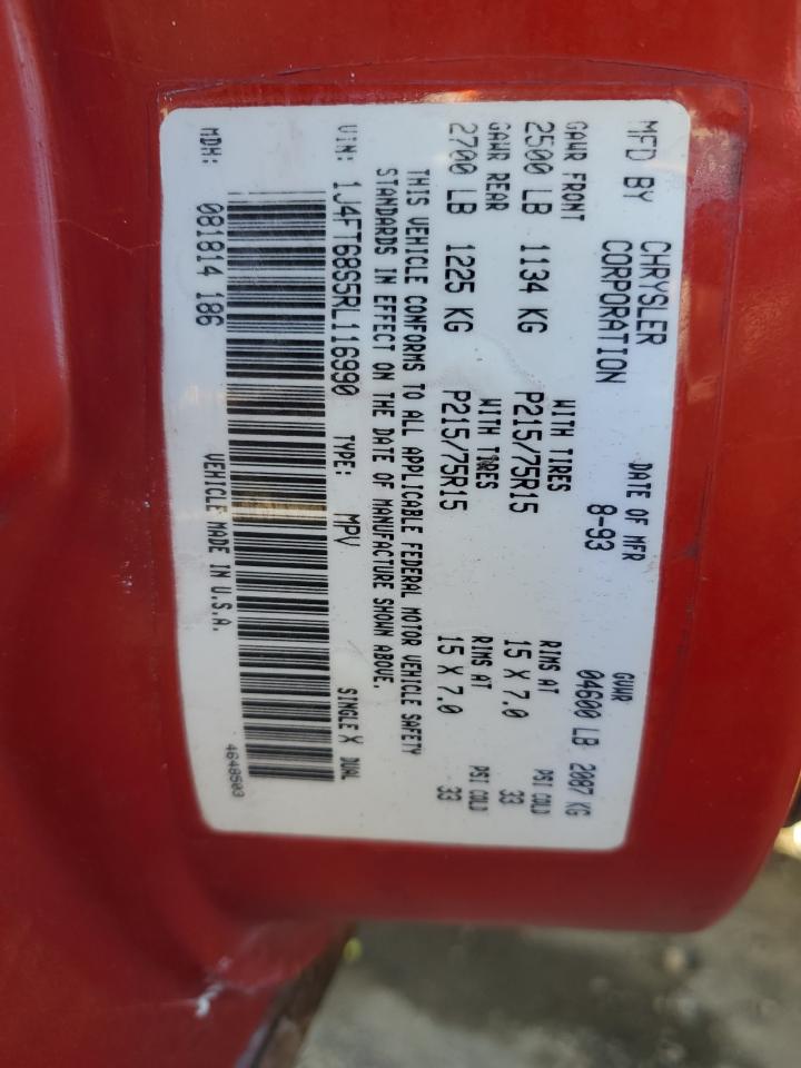 1994 Jeep Cherokee Sport VIN: 1J4FT68S5RL116990 Lot: 82714505