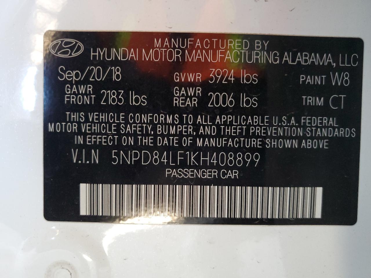 2019 Hyundai Elantra Sel VIN: 5NPD84LF1KH408899 Lot: 83816395