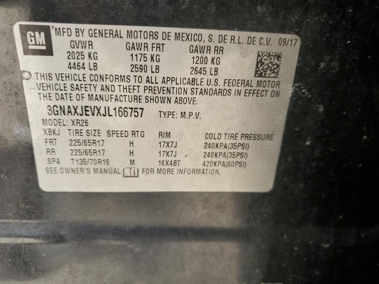 2018 Chevrolet Equinox Lt VIN: 3GNAXJEVXJL166757 Lot: 85103725