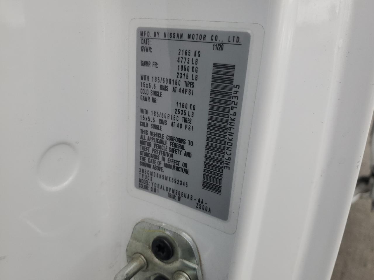 2021 Nissan Nv200 2.5S VIN: 3N6CM0KN9MK692345 Lot: 86498885