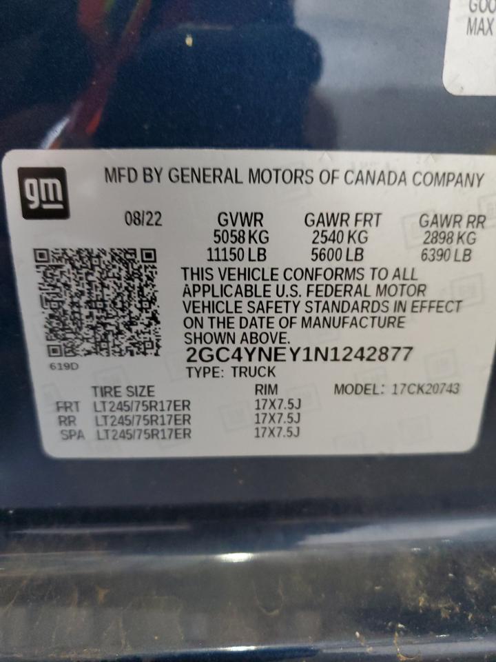 2022 Chevrolet Silverado K2500 Heavy Duty Lt VIN: 2GC4YNEY1N1242877 Lot: 85867495