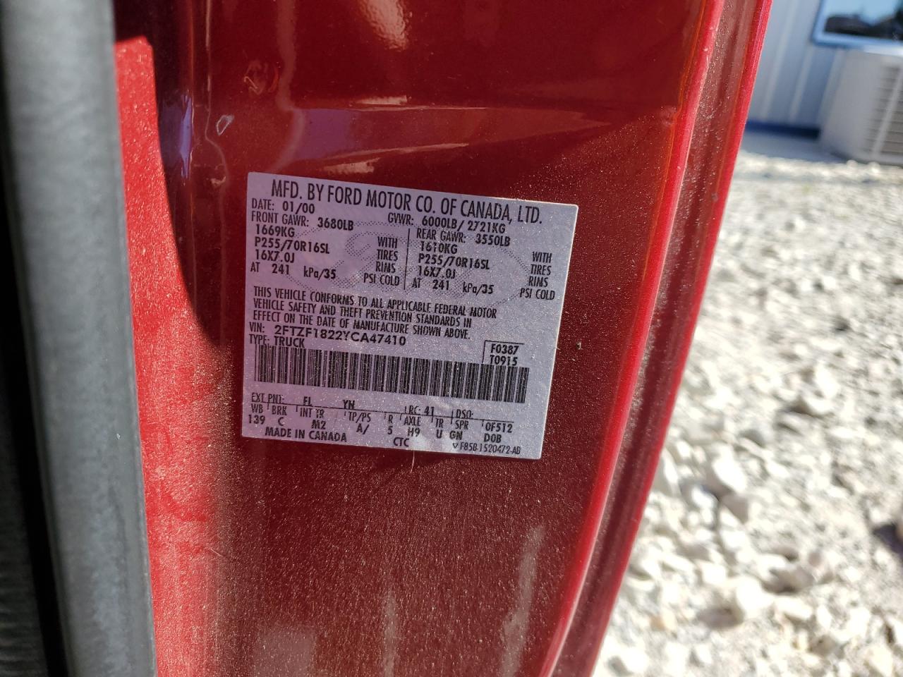 2000 Ford F150 VIN: 2FTZF1822YCA47410 Lot: 84905915