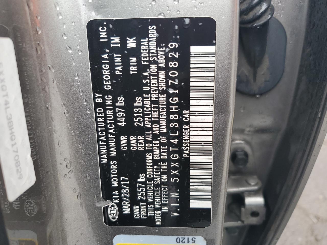 2017 Kia Optima Lx VIN: 5XXGT4L38HG170829 Lot: 85642055