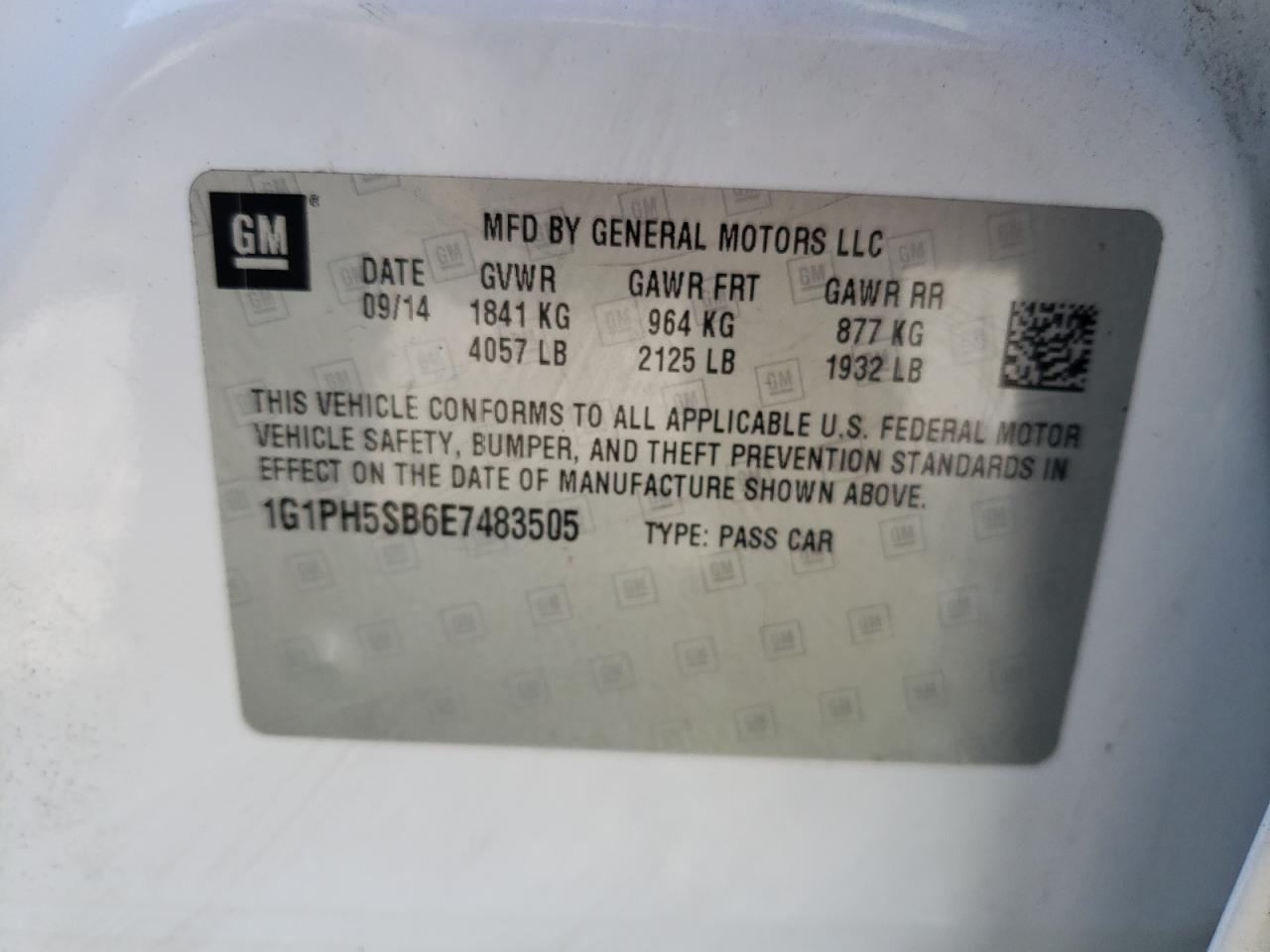 2014 Chevrolet Cruze Eco VIN: 1G1PH5SB6E7483505 Lot: 86234285