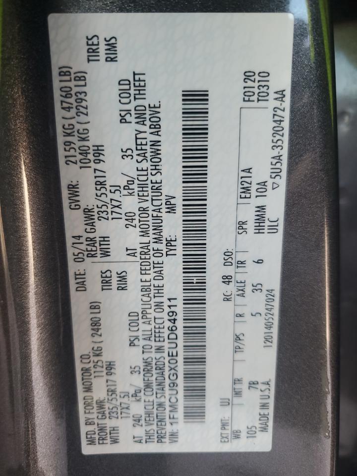 2014 Ford Escape Se VIN: 1FMCU9GX0EUD64911 Lot: 90223045