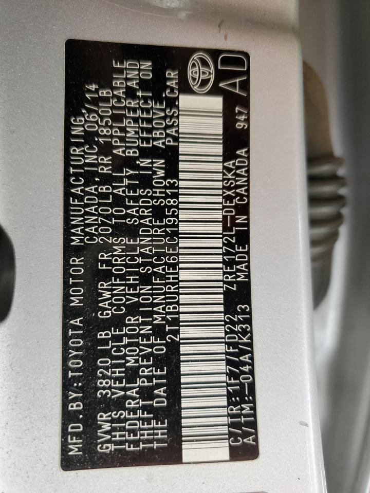 2014 Toyota Corolla L VIN: 2T1BURHE6EC195813 Lot: 85547605