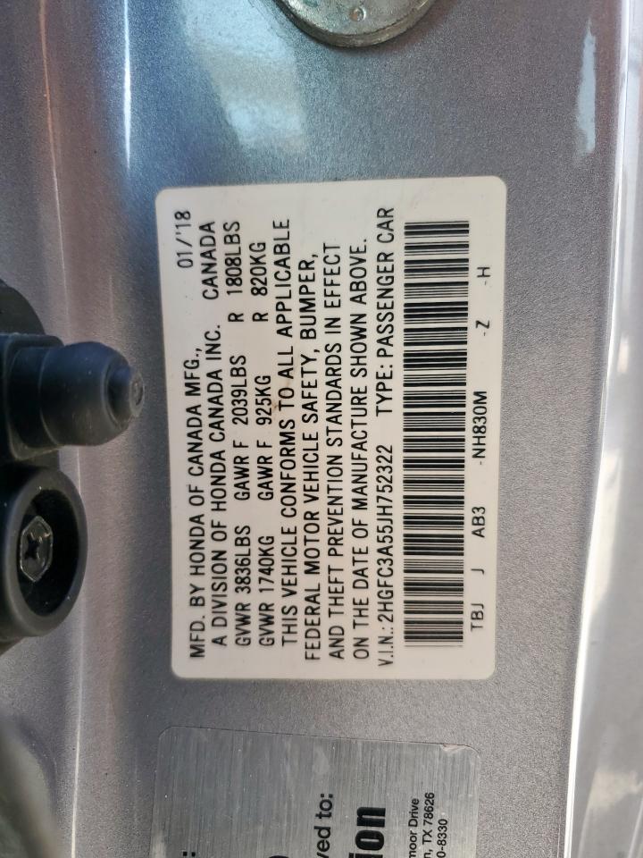 2018 Honda Civic Si VIN: 2HGFC3A55JH752322 Lot: 84900985