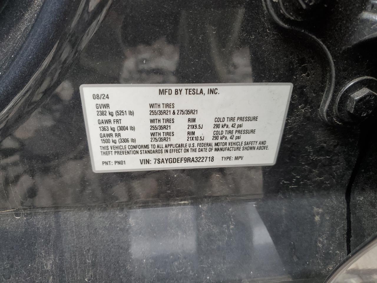 2024 Tesla Model Y VIN: 7SAYGDEF9RA322718 Lot: 86331745