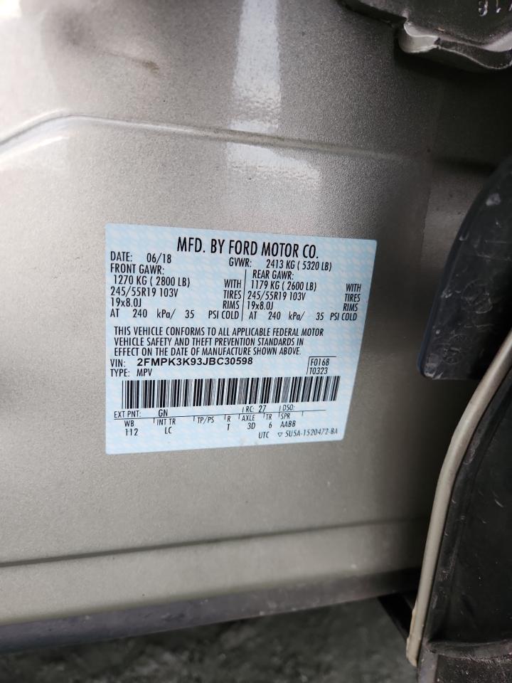 2018 Ford Edge Titanium VIN: 2FMPK3K93JBC30598 Lot: 84649385