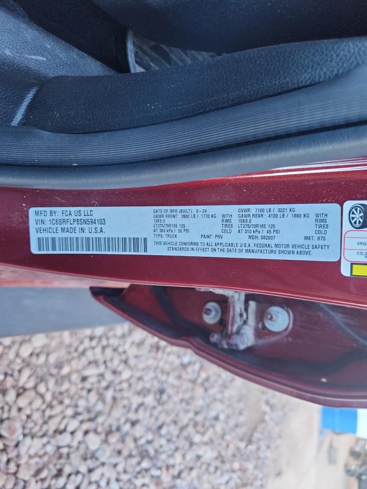 2025 Ram 1500 Rebel VIN: 1C6SRFLP8SN594103 Lot: 86271755