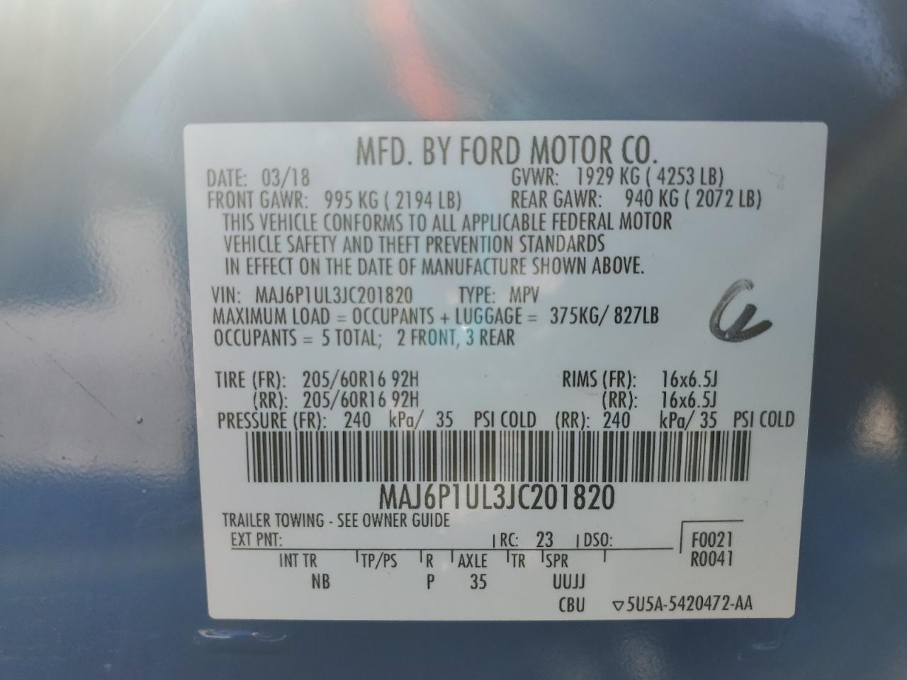 2018 Ford Ecosport Se VIN: MAJ6P1UL3JC201820 Lot: 82190685
