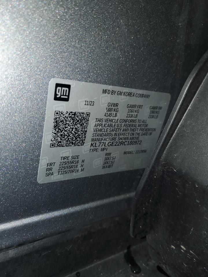 2024 Chevrolet Trax 1Rs VIN: KL77LGE22RC180972 Lot: 89698825