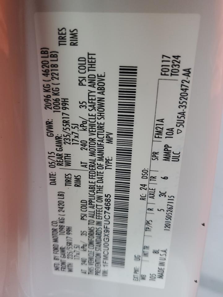 2015 Ford Escape Se VIN: 1FMCU0GX9FUC74685 Lot: 85169675