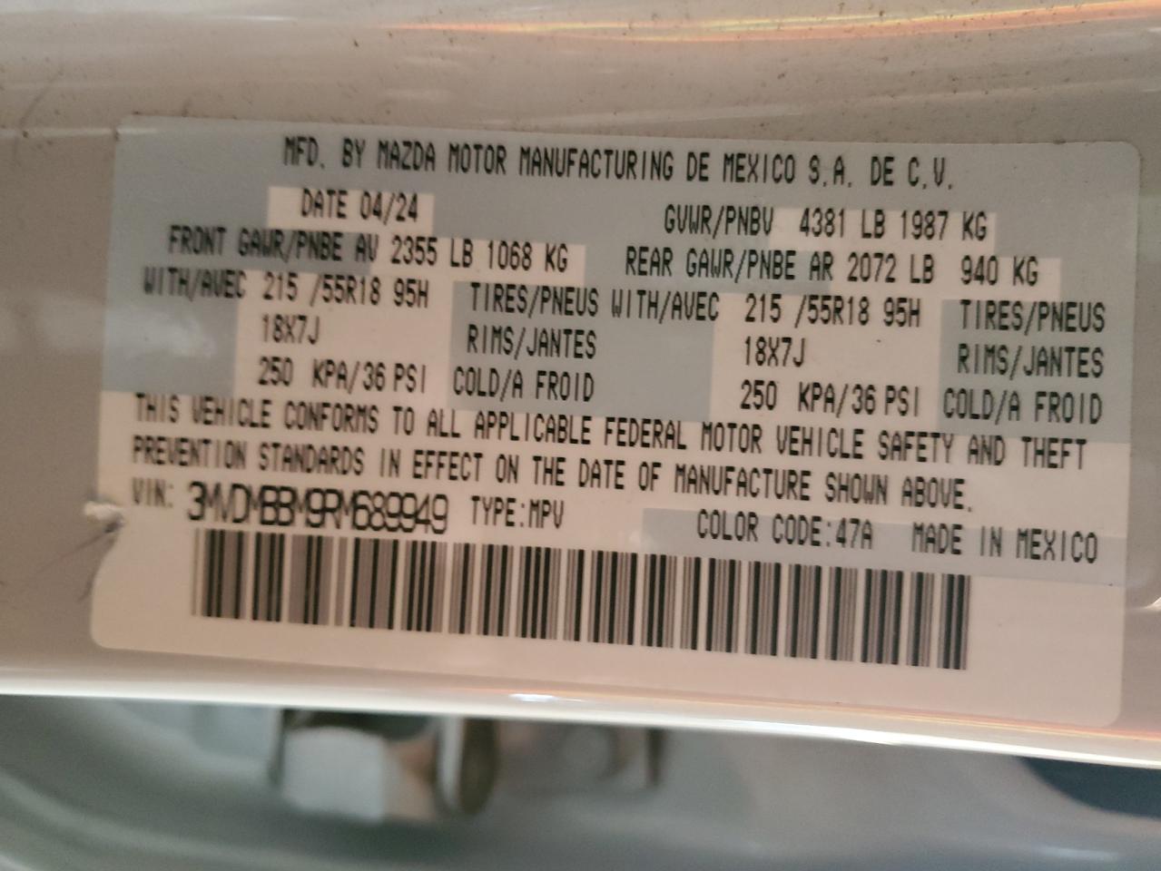 2024 Mazda Cx-30 Select VIN: 3MVDMBBM9RM689949 Lot: 90268855