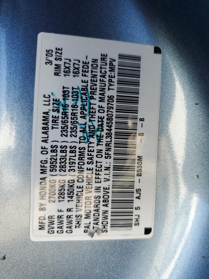 2005 Honda Odyssey Ex VIN: 5FNRL38445B079706 Lot: 85196605
