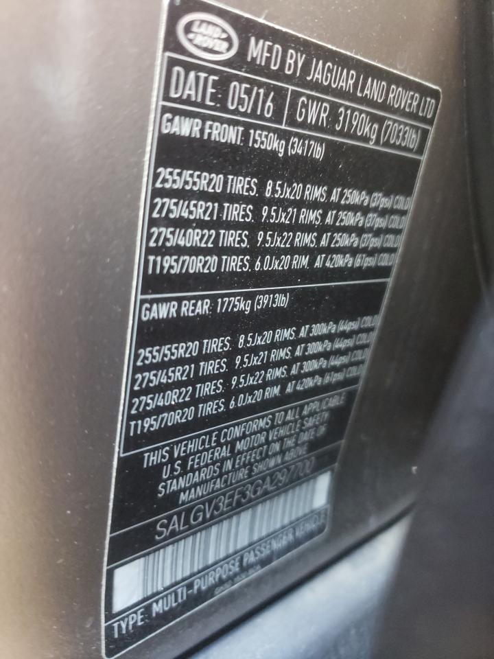 2016 Land Rover Range Rover Autobiography VIN: SALGV3EF3GA297700 Lot: 81801465