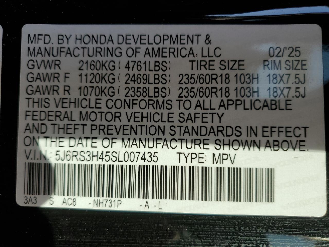 2025 Honda Cr-V Ex VIN: 5J6RS3H45SL007435 Lot: 89494285
